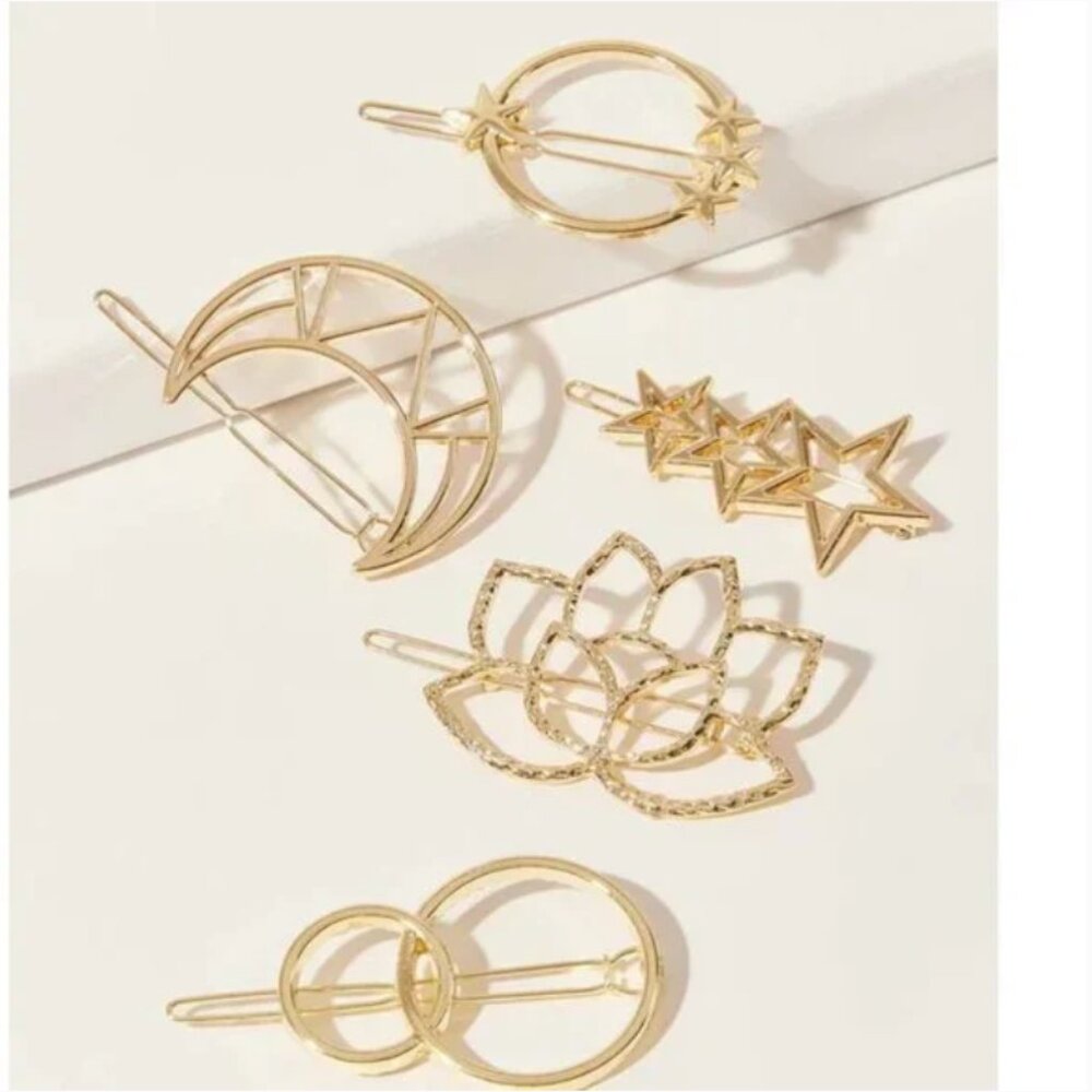⭐FREE Lotus Floral Star Moon Boho Peasant Hipster Hippie Hair Barrette Clips Set